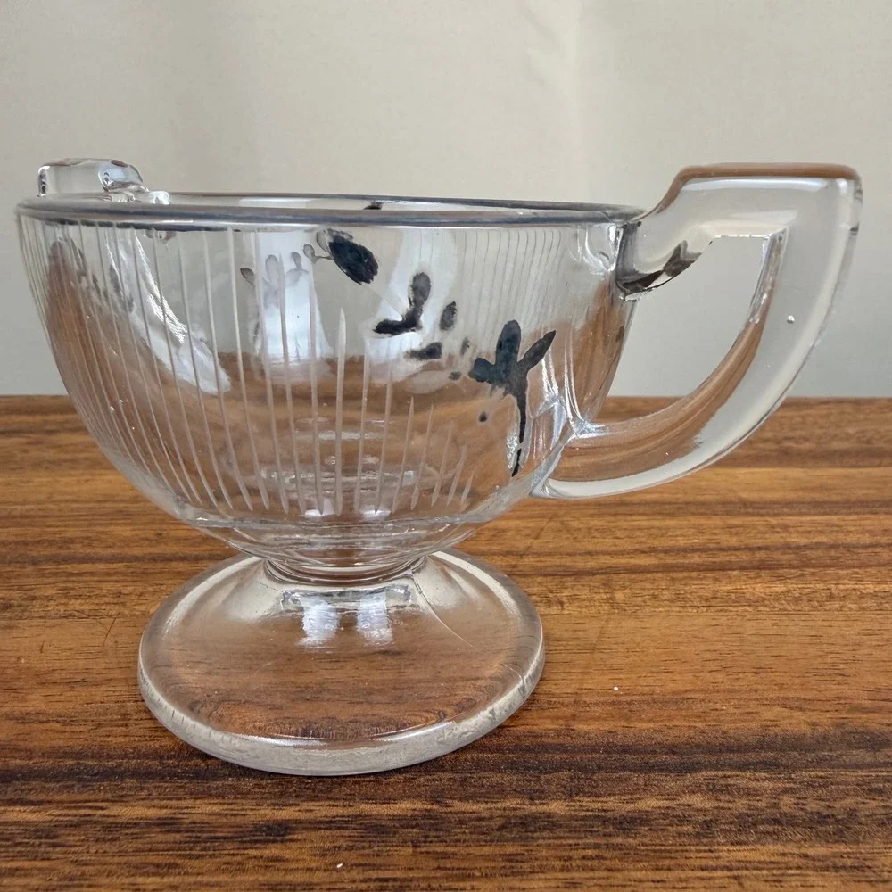 Vintage Art Deco Glass Creamer and Sugar Set  Floral Silver  Overlay Rim Ribbed